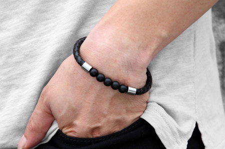 Bratara piele naturala si inox cu Onix [2]