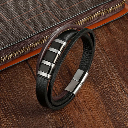 Bratara piele naturala cu inchizatoare si elemente din inox [1]