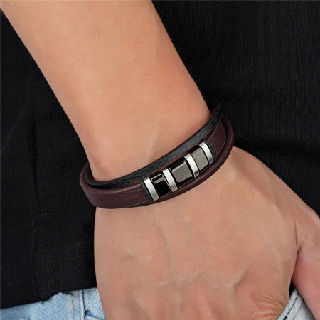 Bratara piele naturala cu inchizatoare si elemente din inox [2]