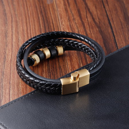 Bratara piele naturala cu inox auriu [2]