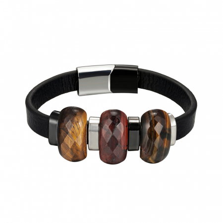 Bratara piele naturala cu Ochi de Tigru si inchizatoare din inox in 2 culori