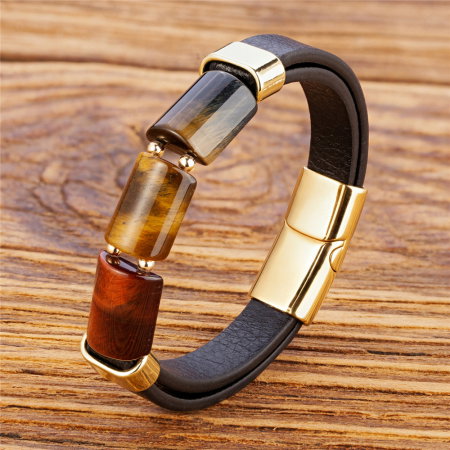 Bratara piele naturala cu Ochi de Tigru si inchizatoare din inox auriu [1]