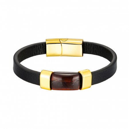 Bratara piele naturala cu Ochi de Tigru si inchizatoare din inox auriu [1]