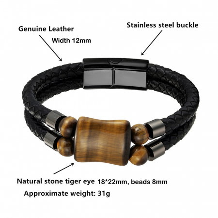 Bratara piele naturala cu Ochi de Tigru si inchizatoare din inox negru [2]
