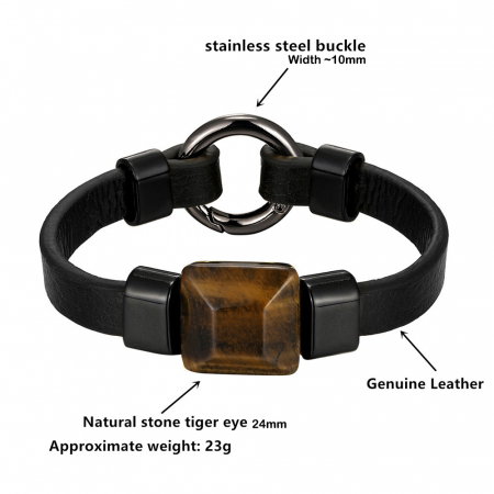 Bratara piele naturala cu Ochi de Tigru si inchizatoare din inox negru [1]