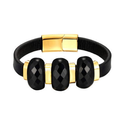 Bratara piele naturala cu Onix si inchizatoare din inox in 2 culori