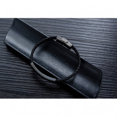 Bratara piele naturala impletita cu inchizatoare si placuta din inox [5]