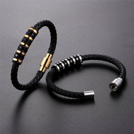 Bratara piele naturala impletita cu inchizatoare si elemente din inox [3]