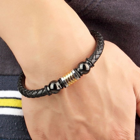 Bratara piele naturala impletita cu inchizatoare si elemente din inox [1]