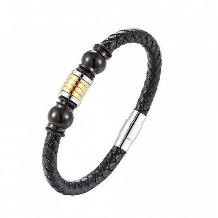 Bratara piele naturala impletita cu inchizatoare si elemente din inox