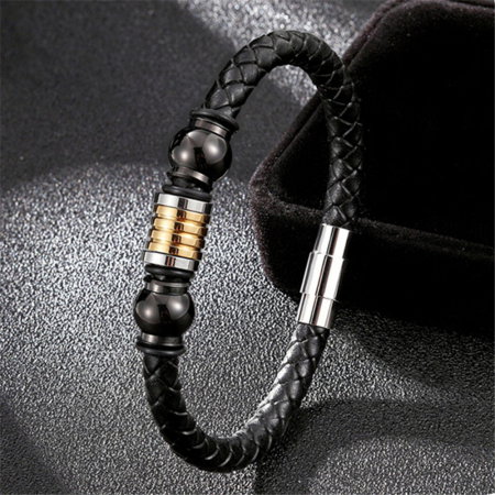 Bratara piele naturala impletita cu inchizatoare si elemente din inox [3]