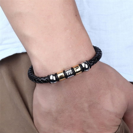 Bratara piele naturala impletita cu inchizatoare si elemente din inox [1]