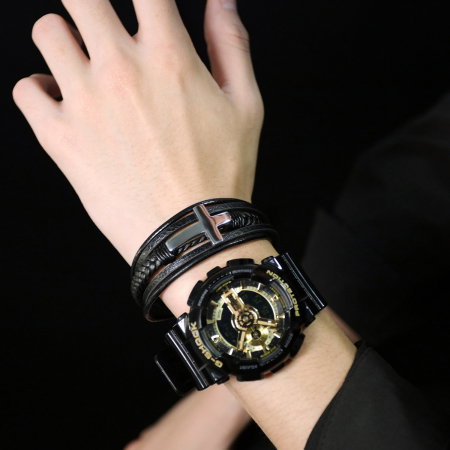 Bratara piele naturala impletita si cruce din inox [1]