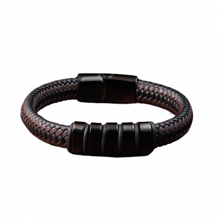 Bratara piele naturala impletita si elemente din inox [5]