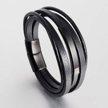 Bratara piele naturala Simplicity cu placuta si inchizatoare din inox [5]