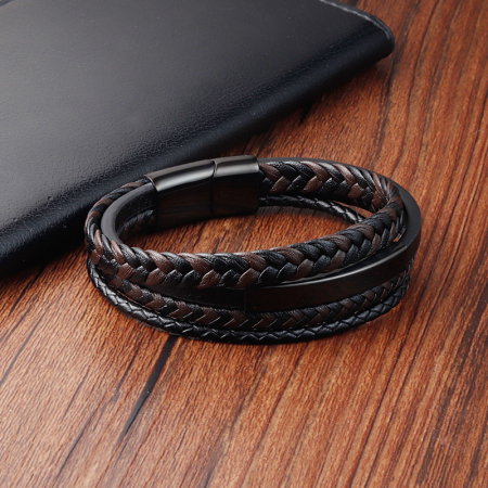 Bratara piele naturala impletita si placuta si inchizatoare din inox [4]