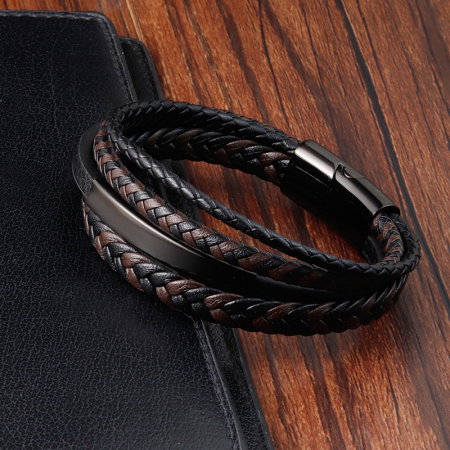 Bratara piele naturala impletita si placuta si inchizatoare din inox [3]