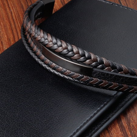 Bratara piele naturala impletita si placuta si inchizatoare din inox [5]