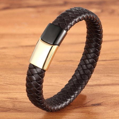 Bratara piele naturala maron si inox Duo Snake [3]