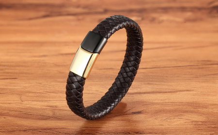 Bratara piele naturala maron si inox Duo Snake [4]