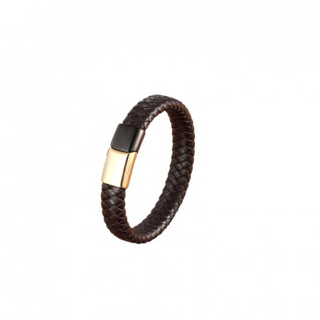 Bratara piele naturala maron si inox Duo Snake