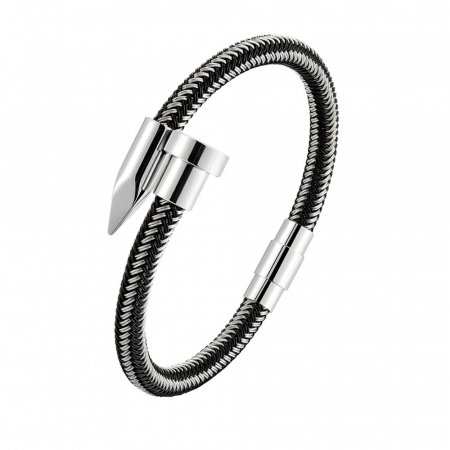 Bratara piele naturala si inox argintiu [2]