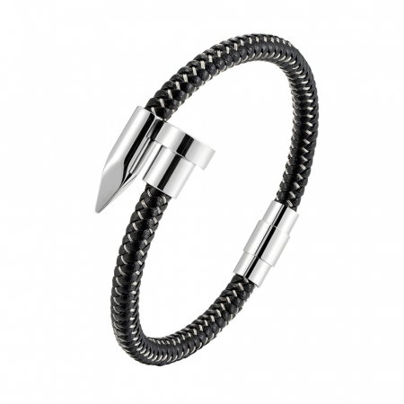 Bratara piele naturala si inox argintiu