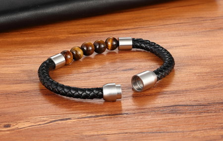 Bratara piele naturala si inox cu Ochi de Tigru [1]