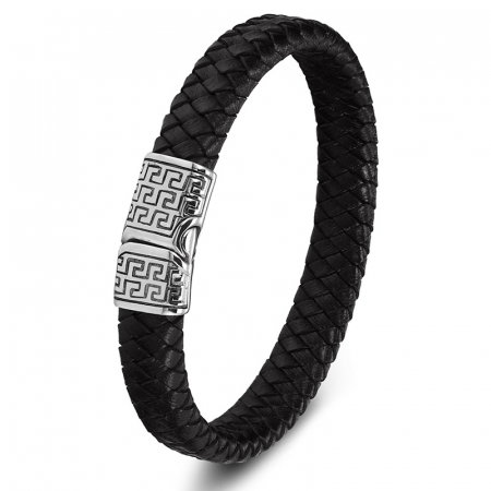 Bratara piele naturala si inox Eleganta