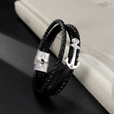 Bratara piele neagra cu ancora din inox – Simbol al stabilitatii si increderii [6]