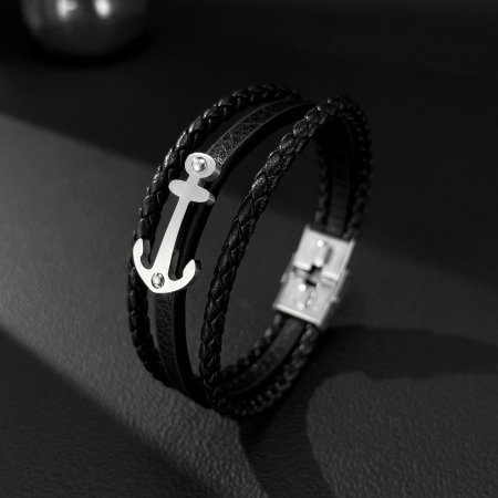 Bratara piele neagra cu ancora din inox – Simbol al stabilitatii si increderii [4]