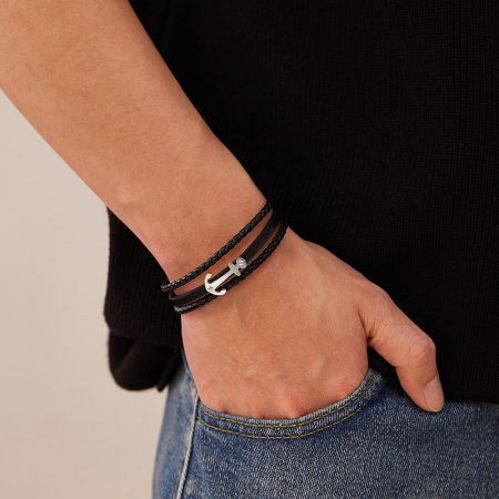 Bratara piele neagra cu ancora din inox – Simbol al stabilitatii si increderii [9]