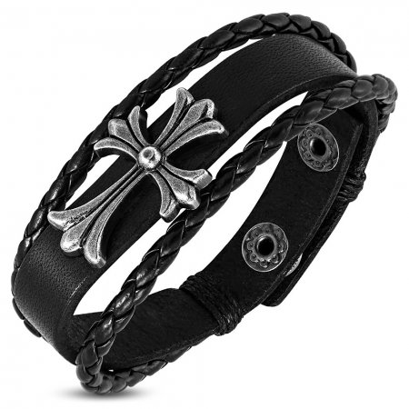 Bratara piele neagra cu cruce vintage BSL3339 [0]