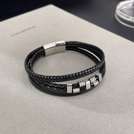 Bratara piele neagra cu detalii metalice din inox – Stil urban masculin [5]