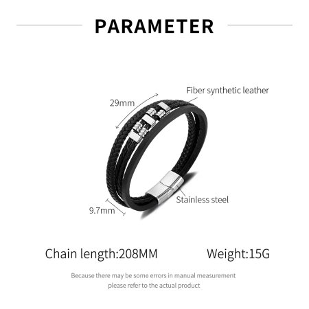 Bratara piele neagra cu detalii metalice din inox – Stil urban masculin [3]