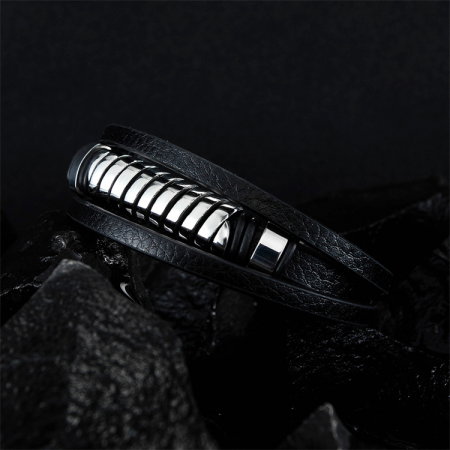 Bratara piele neagra cu spirala si inchizatoare din inox [1]