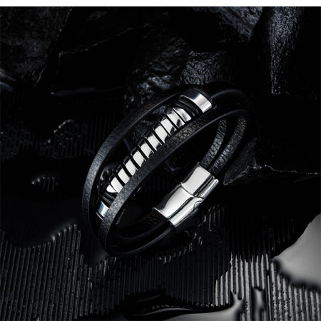 Bratara piele neagra cu spirala si inchizatoare din inox [3]
