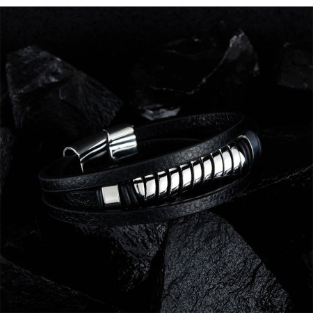 Bratara piele neagra cu spirala si inchizatoare din inox [6]