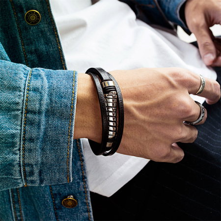 Bratara piele neagra cu spirala si inchizatoare din inox [4]