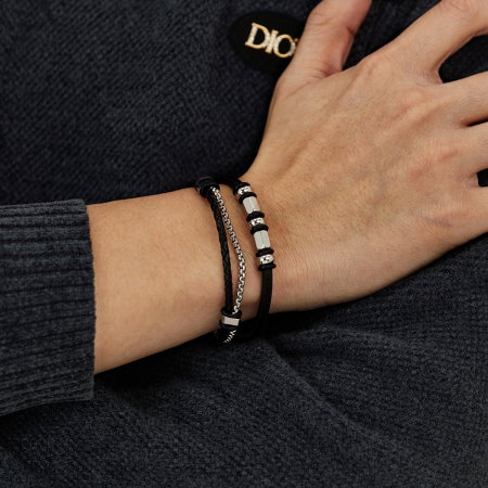 Bratara piele neagra cu lant inox si elemente metalice – Stil modern masculin [11]