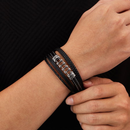 Bratara piele neagra cu lant moto din inox – Simbol al libertatii si energiei masculine [13]