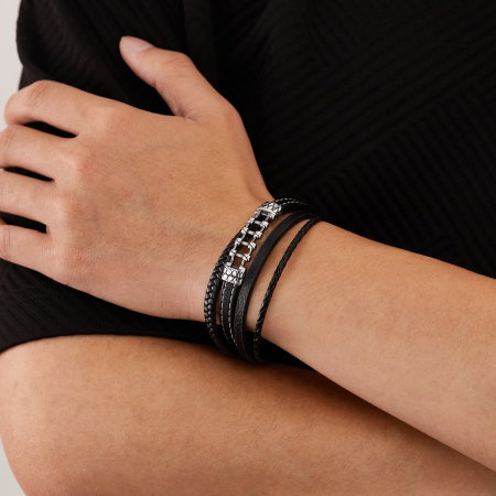 Bratara piele neagra cu lant moto din inox – Simbol al libertatii si energiei masculine [9]