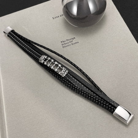 Bratara piele neagra cu lant moto din inox – Simbol al libertatii si energiei masculine [5]