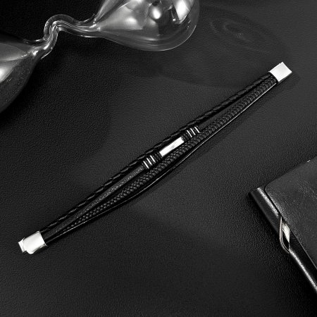 Bratara piele neagra cu multiple fire impletite si detalii inox – Stil urban elegant [6]