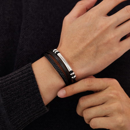 Bratara piele neagra cu placuta inox si detalii metalice – Design rafinat masculin [6]