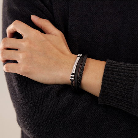 Bratara piele neagra cu placuta inox si detalii metalice – Design rafinat masculin [12]