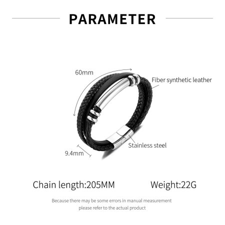 Bratara piele neagra cu placuta inox si detalii metalice – Design rafinat masculin [10]