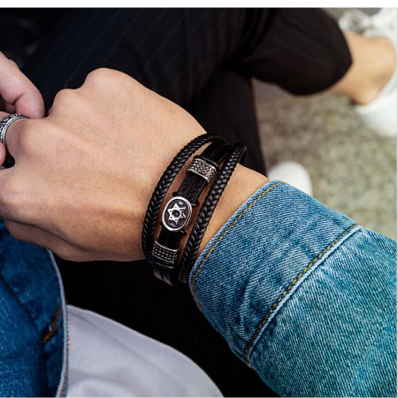 Bratara piele naturala cu placuta Steaua lui David [1]