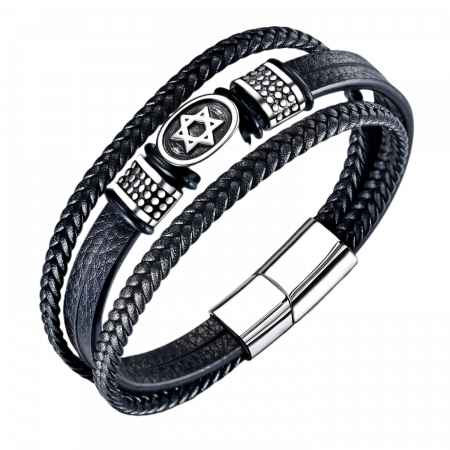 Bratara piele naturala cu placuta Steaua lui David