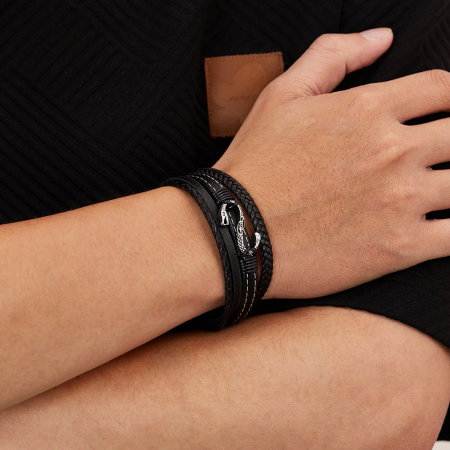 Bratara piele neagra cu sarpe din inox – Simbol al puterii si renasterii [13]